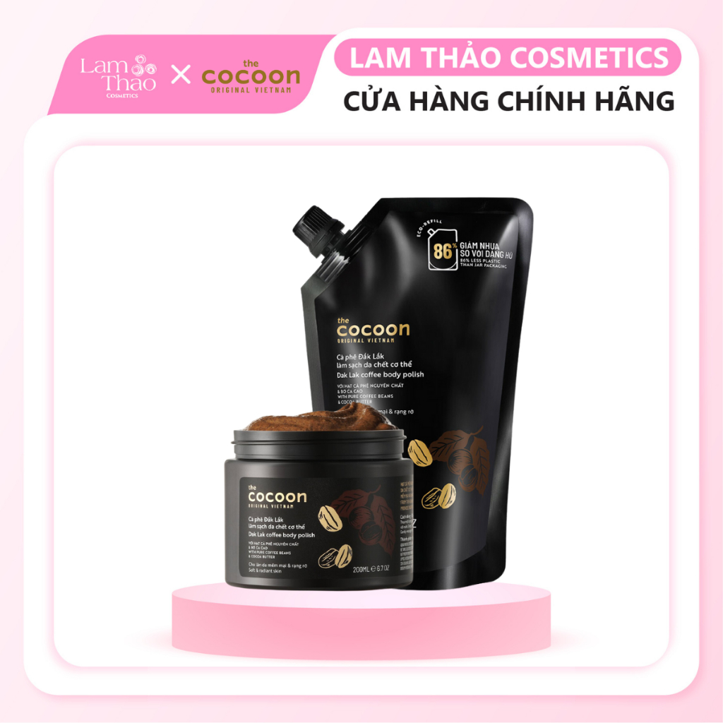 Tẩy Tế Bào Chết Toàn Thân Cà Phê Đắk Lắk Cocoon Body Polish mịn da, đều màu da 200ml, 600ml - Hàng Cty chính hãng