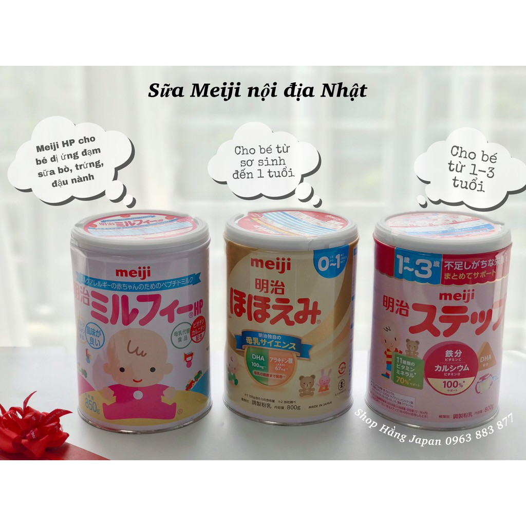 Sữa Meiji Nhật đủ số cho bé từ sơ sinh trở lên hộp 800g nội địa Nhật