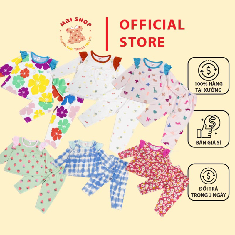 Bộ Cotton Dài Tay Thu Đông Cho Bé Gái Từ 10-22kg (1-5 tuổi)