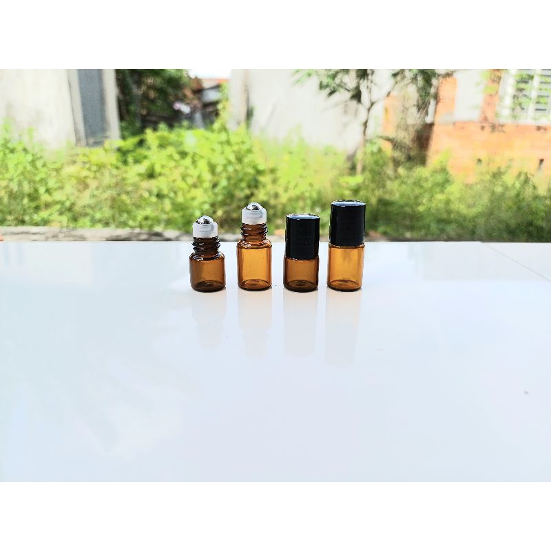 Combo 5 Lọ thủy tinh 1ml 2Ml bi lăn kim loại, dùng chiết nước hoa tinh dầu,