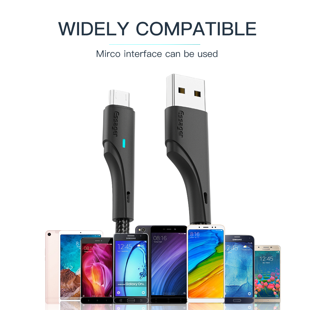 Dây Cáp Sạc Nhanh Micro USB Có Led Báo Sạc dài 0.25m / 1m / 2m 3A Cho Samsung Huawei Xiaomi Essager