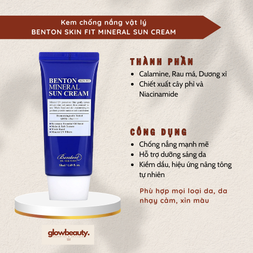 Kem chống nắng vật lý Benton Skin Fit Mineral Sun Cream 50g [Glow Beauty]
