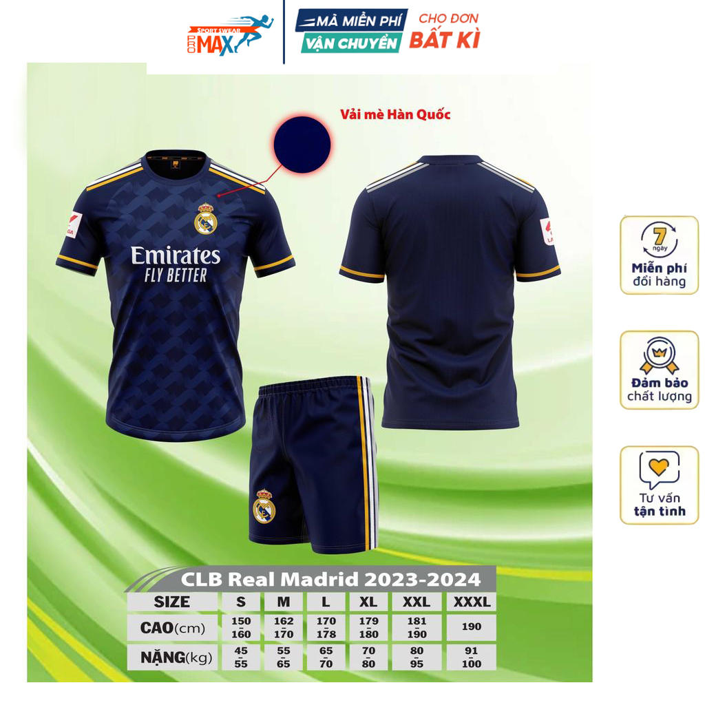 Quần áo bóng đá real madrid đồ đá banh mẫu mới thun lạnh co giãn thoáng mát 2023 2024