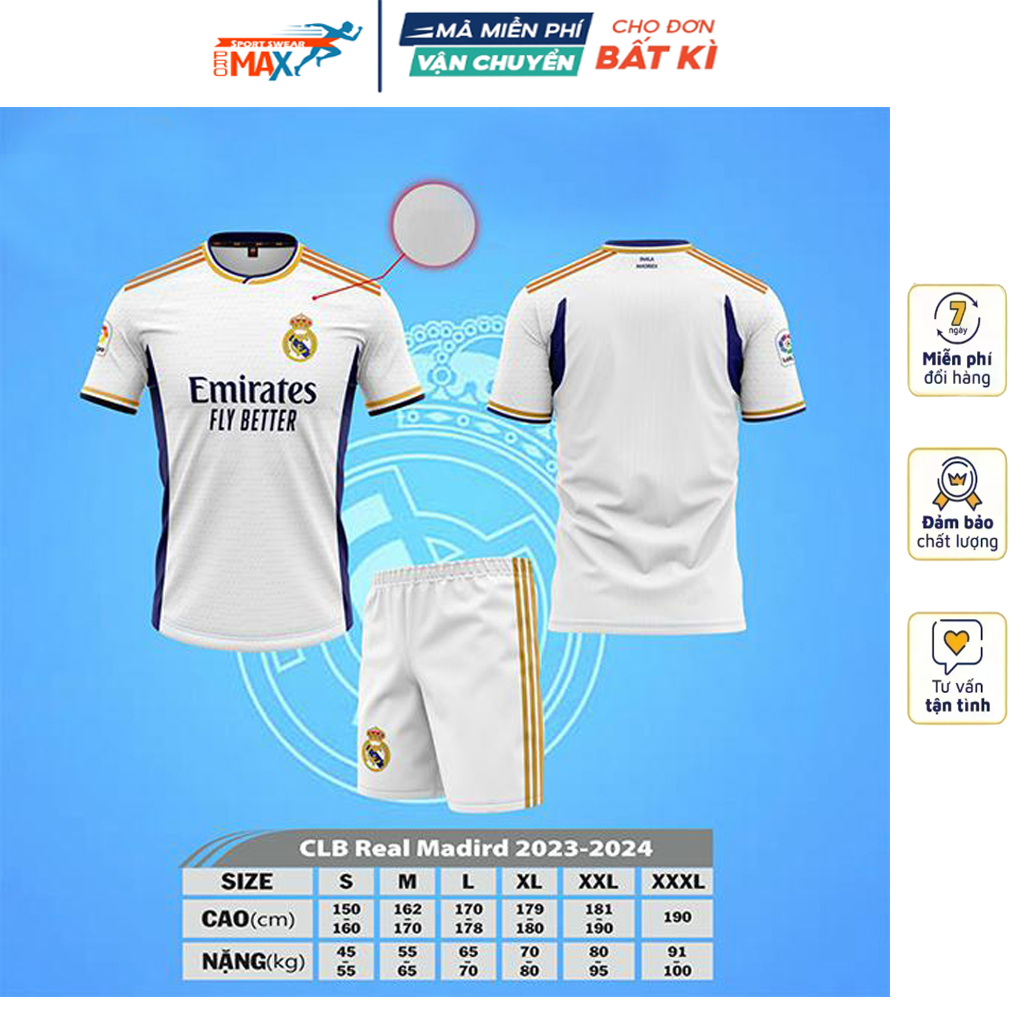 Quần áo bóng đá real madrid đồ đá banh mẫu mới thun lạnh co giãn thoáng mát 2023 2024