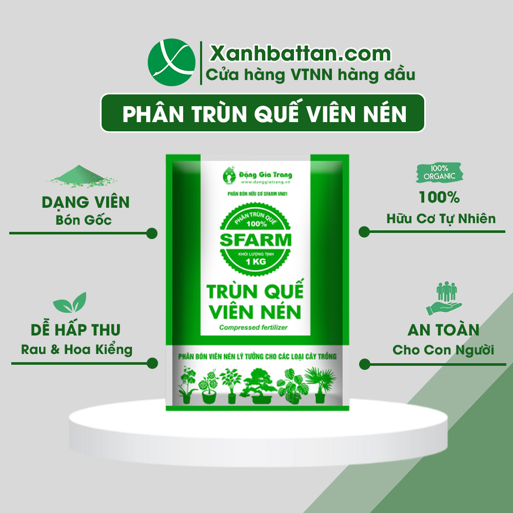 Phân Trùn Quế Viên Nén Nguyên Chất Sfarm Gói 1 Kg