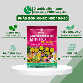 Phân npk minro 15-5-20 kích ra hoa và dưỡng trái cho rau sạch và hoa kiểng túi 200 Gram