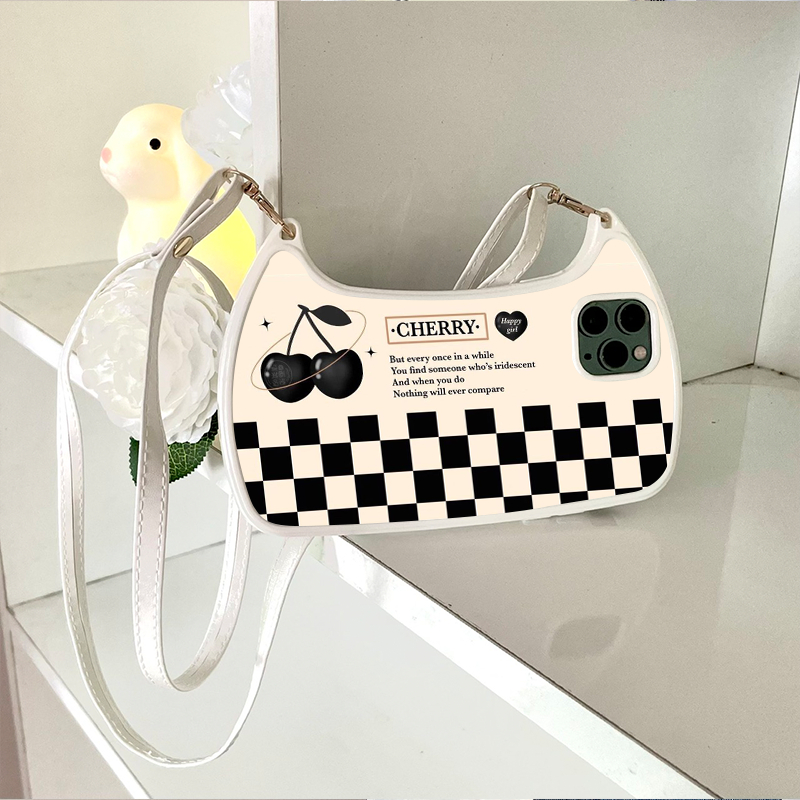Ốp Điện Thoại iphone Mềm Hình Ví Túi Xách Kẻ Sọc Caro Cherry Đen Trắng iPhone 14 14 Pro 13 Pro 12 11 XR XS XS Max 8 7p