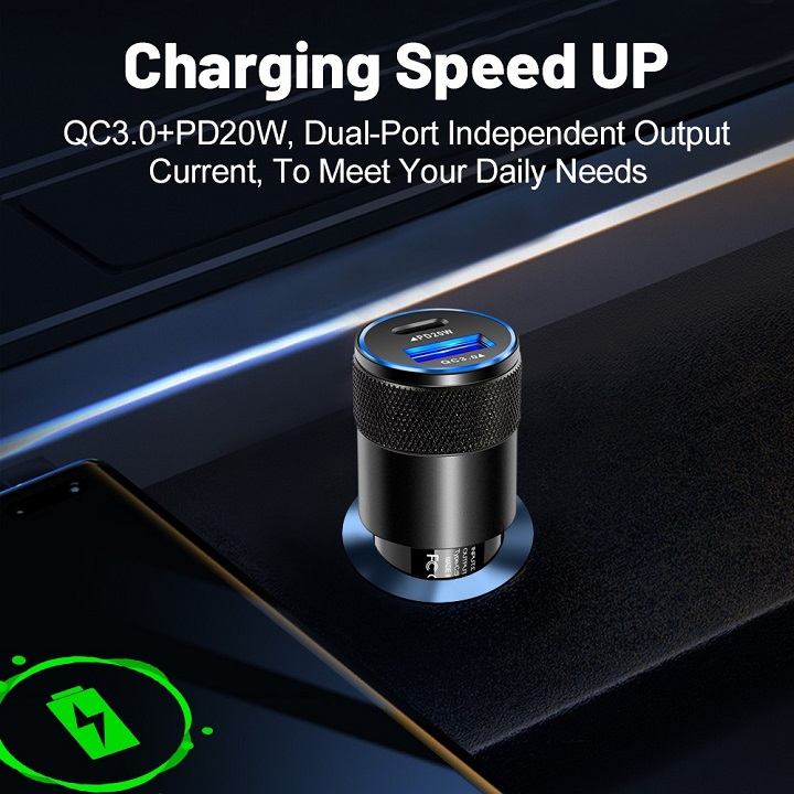 Tẩu Sạc Nhanh QC3.0 38W 12V 24V USB Type C Có Đèn LED Cho Xe Hơi