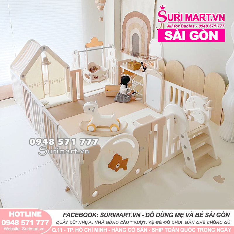 Set Quây Cũi Nhựa Liên Hoàn Cao Cấp Newber fULL VIP 2024 - Quây Cũi Cho Bé Gấu Mặt Trăng