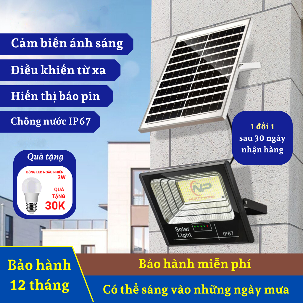 Đèn năng lượng mặt trời SHOP NHẬT PHONG,đèn pha LEON trang trí sân vườn 1 khoang đơn 300W,500W,cảm biến,remot
