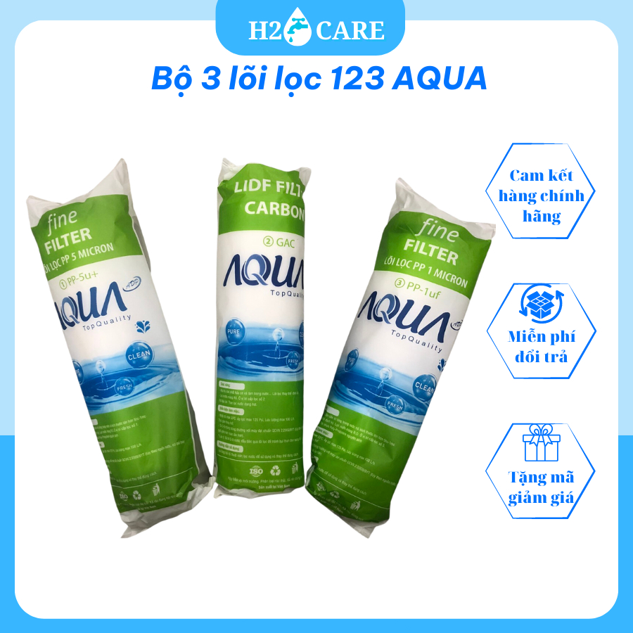 Bộ lõi lọc nước AQUA, Bộ cục lọc 123, quả lõi lọc nước AQUA, lỏi lọc dùng cho tất cả các loại máy lọ