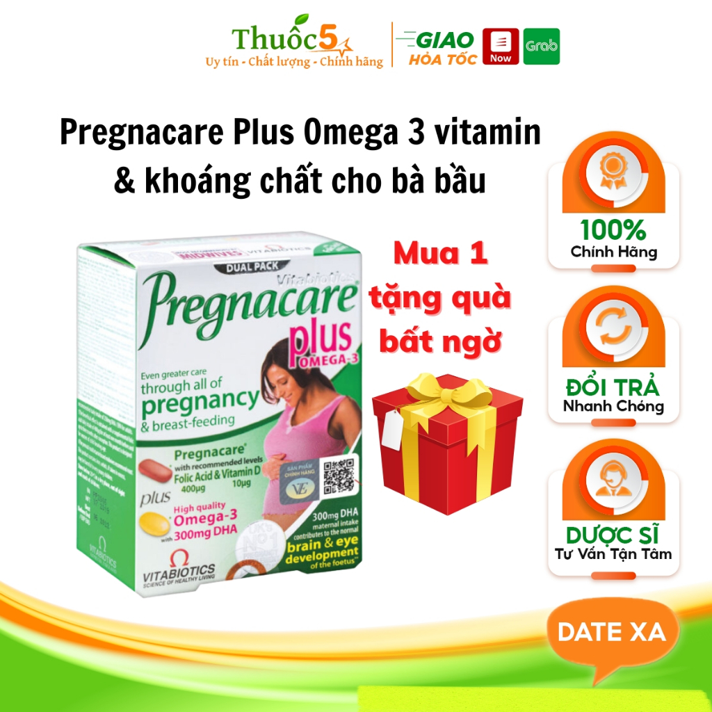 Vitamin Tổng Hợp Cho Bà Bầu Pregnacare Plus Omega 3 Vitabiotics bổ sung 19 loại vitamin và khoáng chất