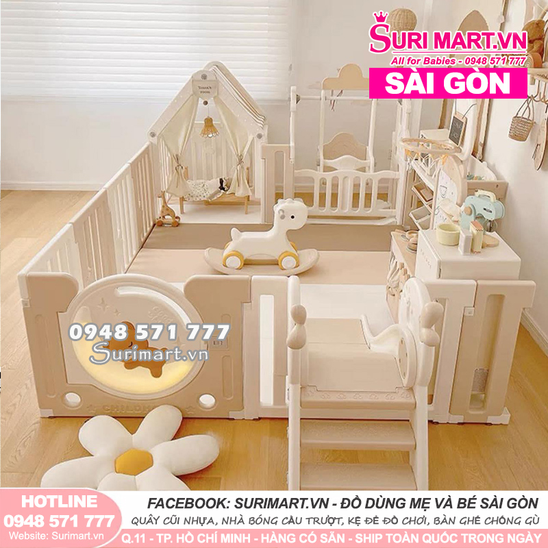 Set Quây Cũi Nhựa Liên Hoàn Newber fULL - Quây Cũi Cho Bé - Quây Gấu Mặt Trăng