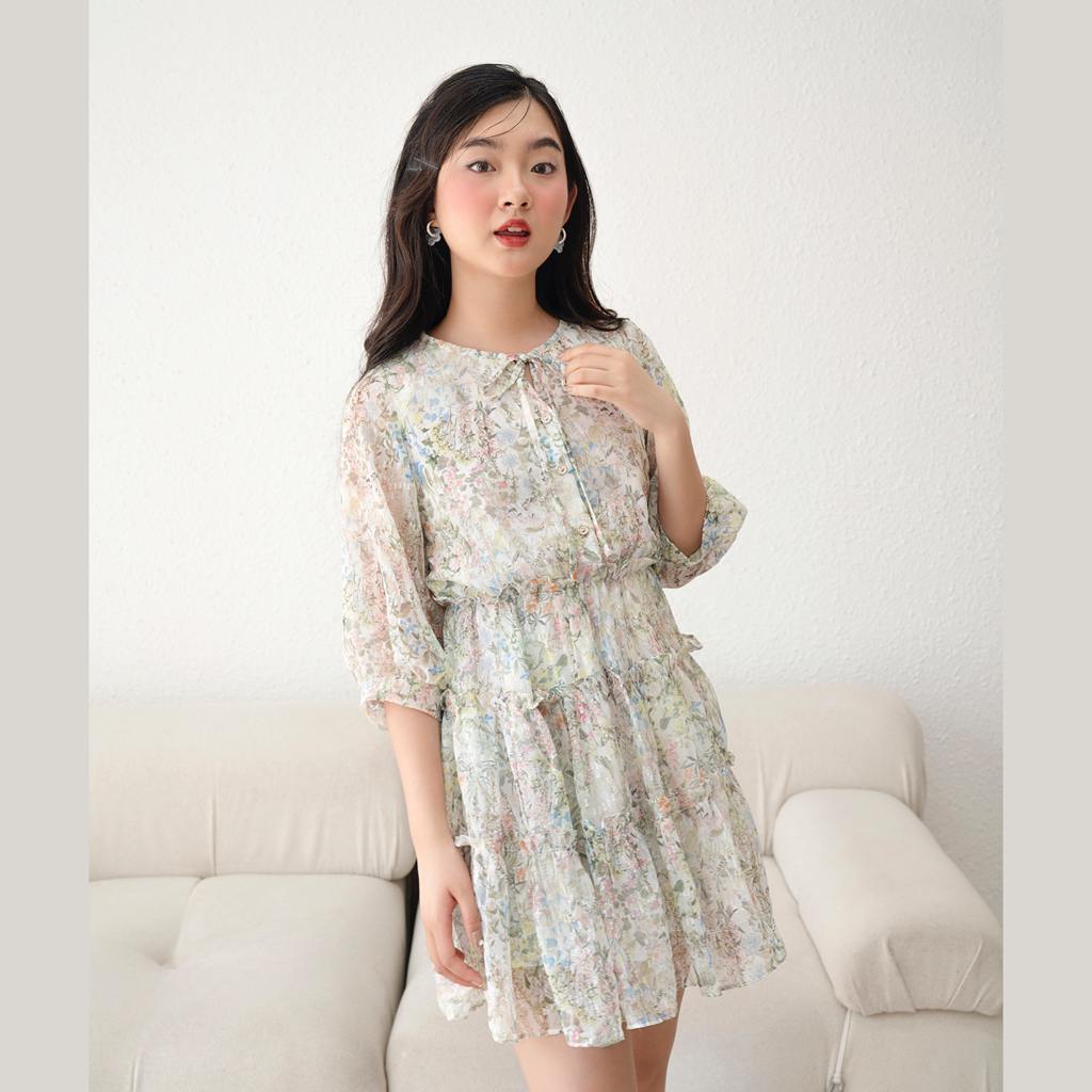 BLEUBIRD Váy voan hoa rúm bèo dáng xòe Cottage Dress