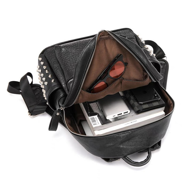 Balo Da PU đính đinh họa tiết da cá sấu đi học đi chơi đựng   laptop