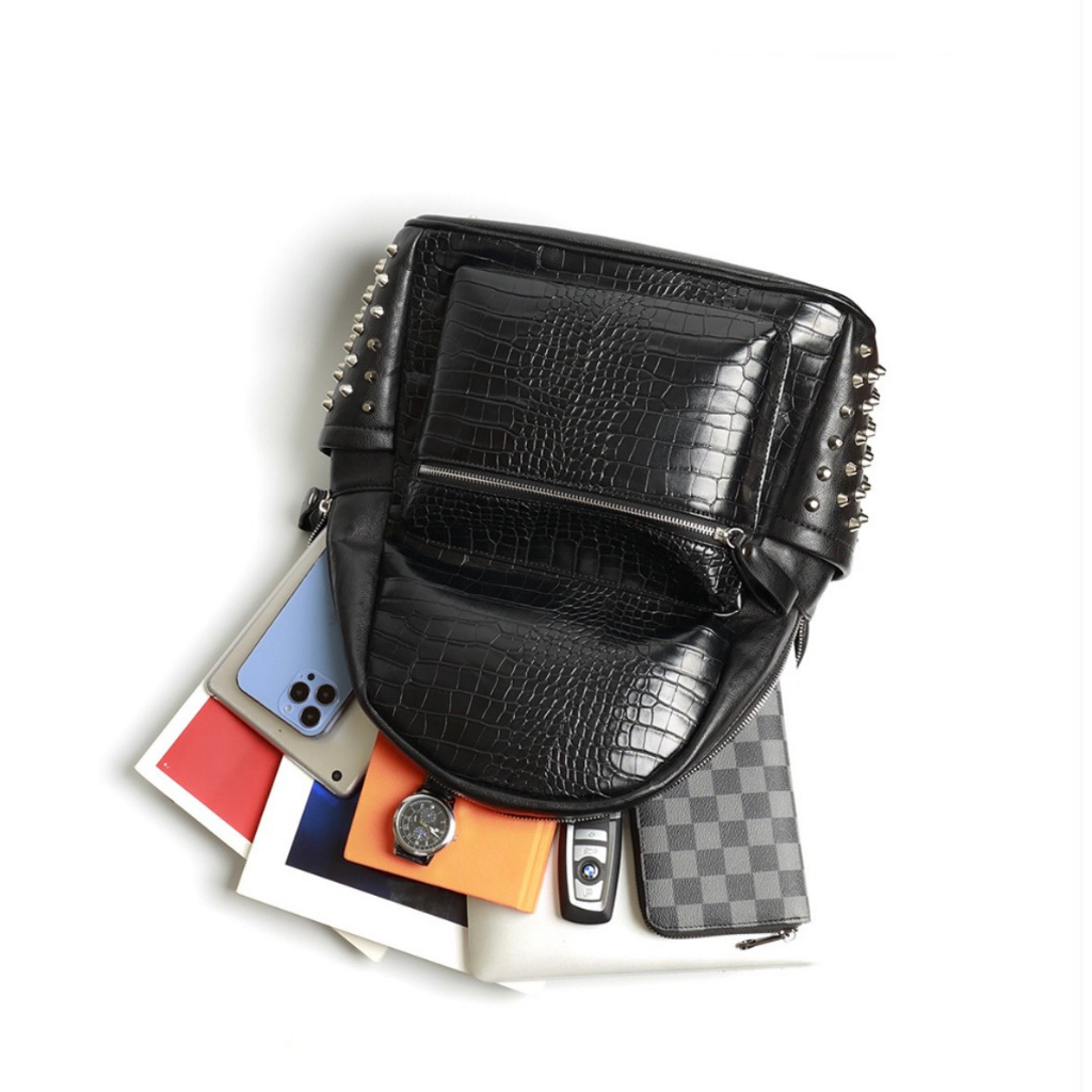 Balo Da PU đính đinh họa tiết da cá sấu đi học đi chơi đựng   laptop