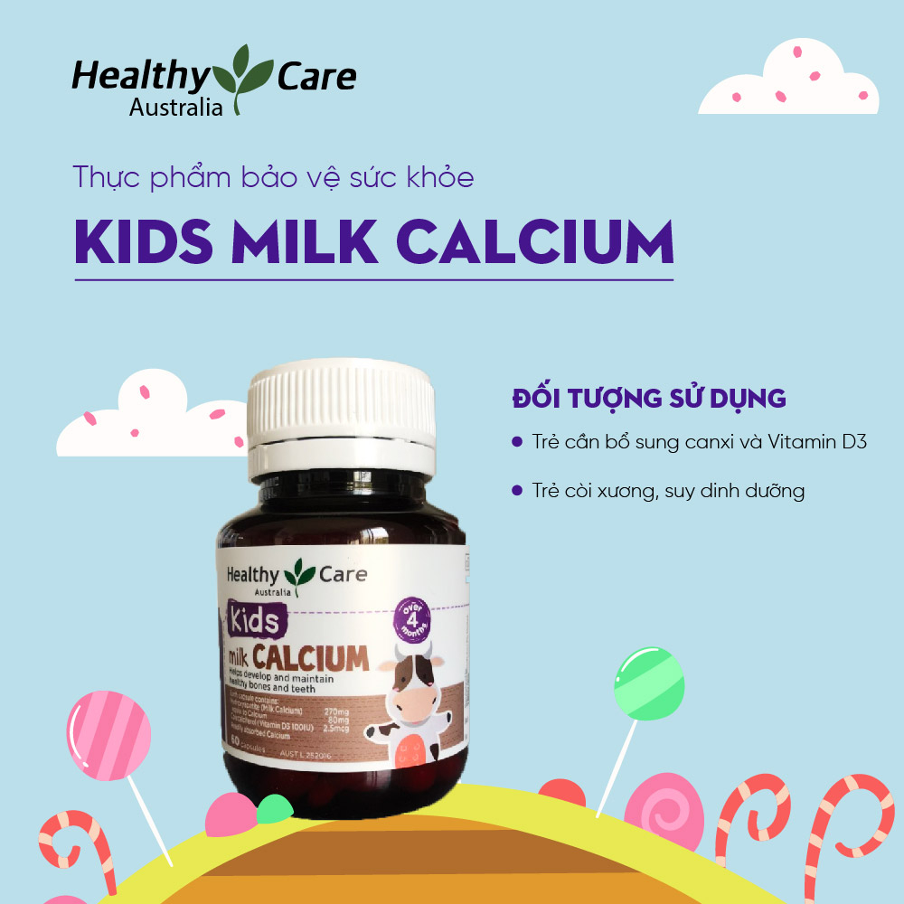 Healthy Care DHA (60 viên) và Milk Canxi (60 viên) - Combo phát triển chiều cao, trí thông minh cho bé