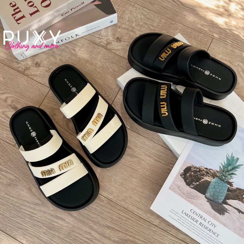 Dép 3 Quai Chéo Nữ Tag MIU Đế Cao Su Đế Bằng 3cm Ruxy  G6983