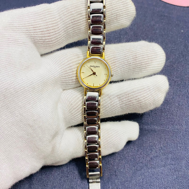 Đồng hồ nữ Marie claire khảm trai , mặt tròn size 22mm, dây tháo không rỉ, độ mới đạt 95%, cam kết h