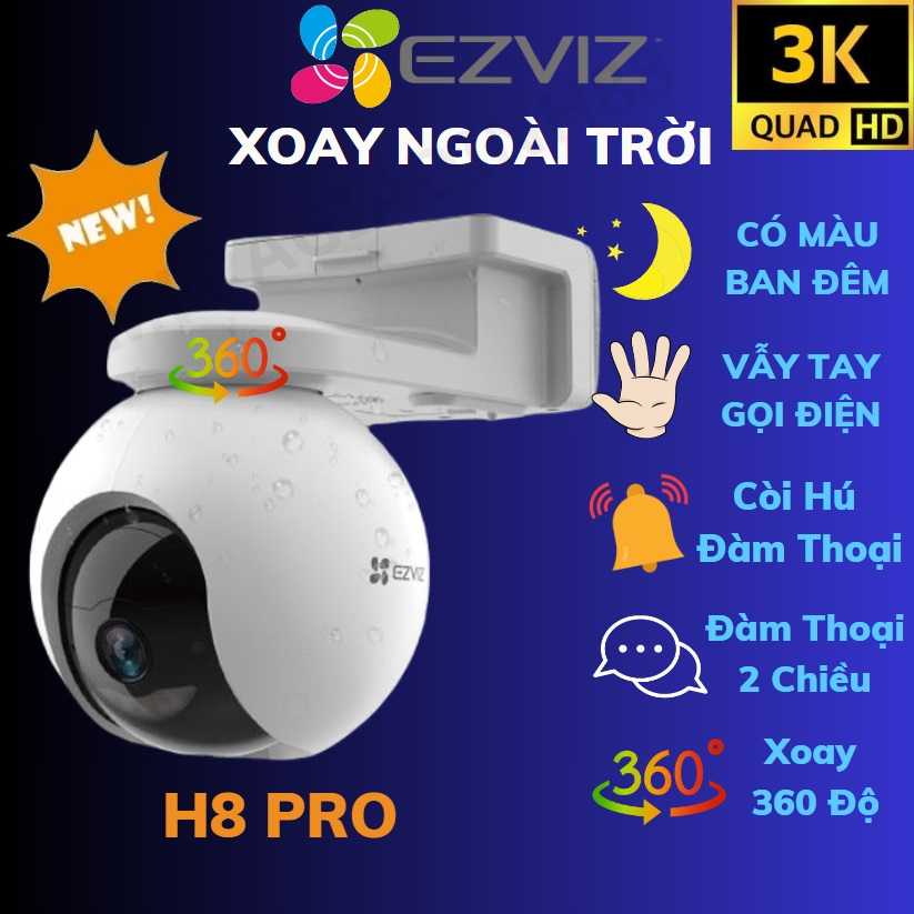 Camera WIFI Ngoài Trời Xoay 360 EZVIZ H8 PRO , H8C 5MP 3MP 2K 3K SIÊU NÉT Màu Ban Đêm Thông Minh Chính Hãng