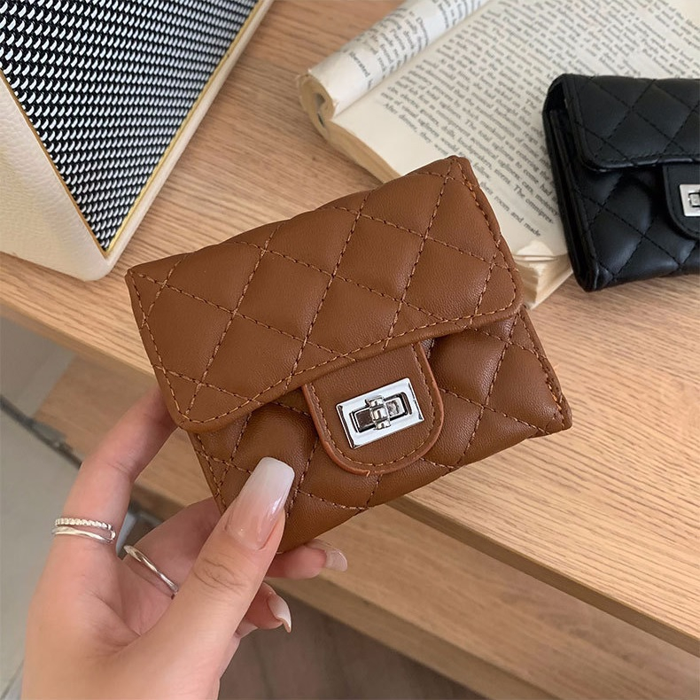 Ví cầm tay nhỏ gọn Laura da mềm họa tiết quả trám