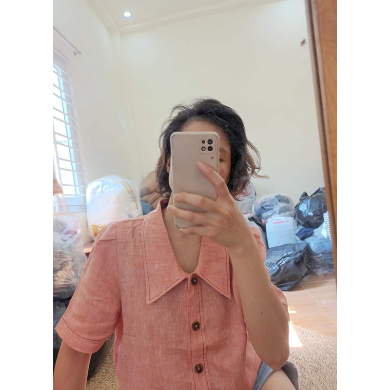 Áo sơ mi crop xuất Hàn siêu tôn dáng