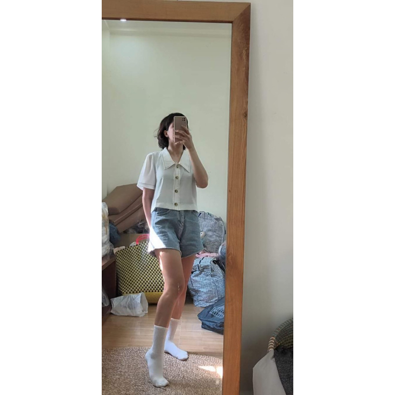 Áo sơ mi crop xuất Hàn siêu tôn dáng