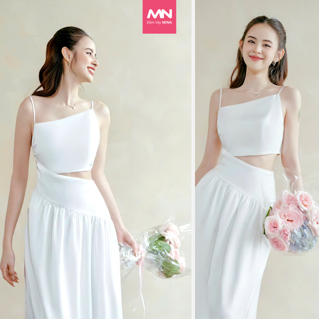 Đầm 2 dây dáng xoè midi thương hiệu Đầm Váy Mina quyến rũ chất liệu Cotton - MN225