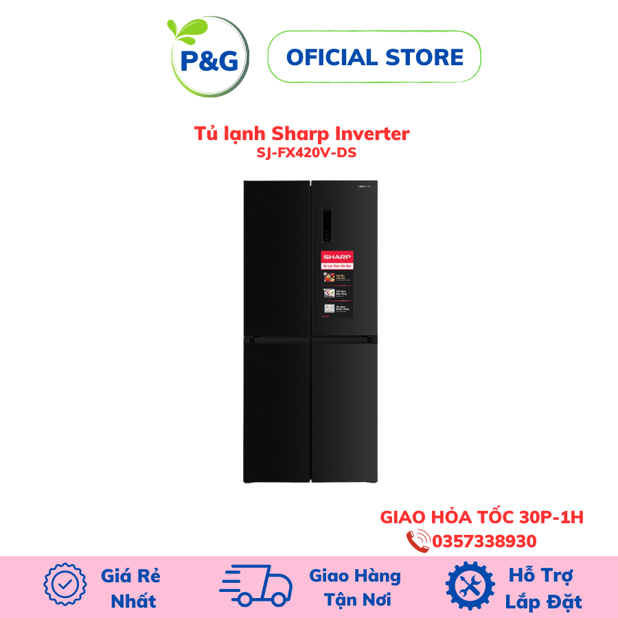 Tủ lạnh Sharp 4 cửa SJ-FX420V-DS dung tich 404 lít làm má làm đá nhanh hàng chính hãng bảo hành 24 t