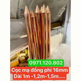 Cọc tiếp địa / kim thu lôi sắt mạ đồng phi 16 dài 1m