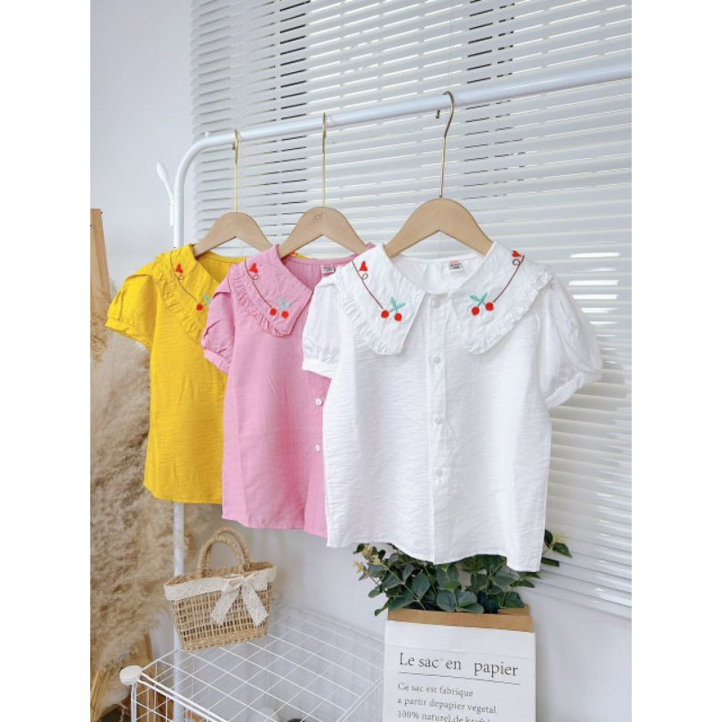 (18-35kg)Áo sơ mi cộc tay cổ bèo cho bé gái size đại. Áo sơ mi học sinh cho bé gái size đại