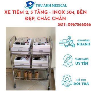 Xe tiêm đẩy inox 2 tầng, 3 tầng - thiết bị phòng khám