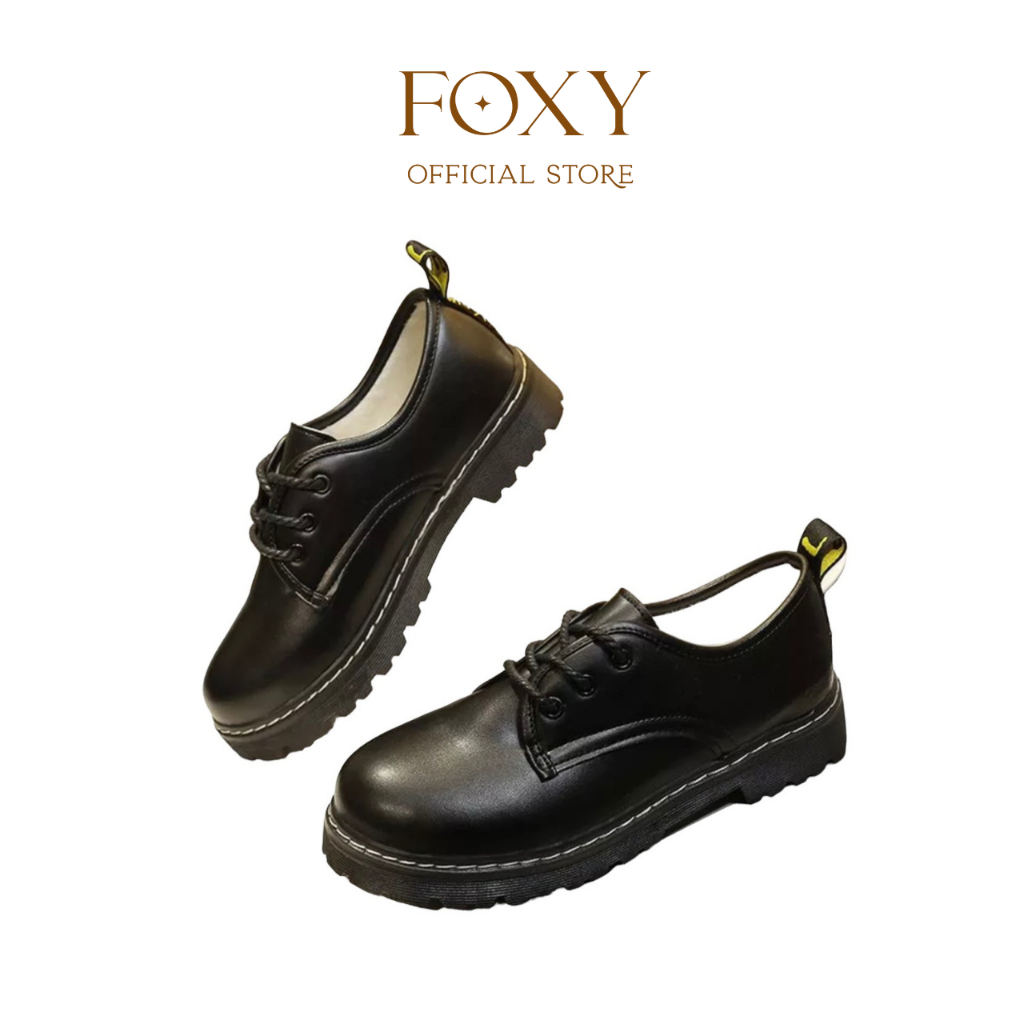 Giày oxford nữ, giày loafer nữ da mềm cao cấp màu đen đế cao FOXY - FOX058