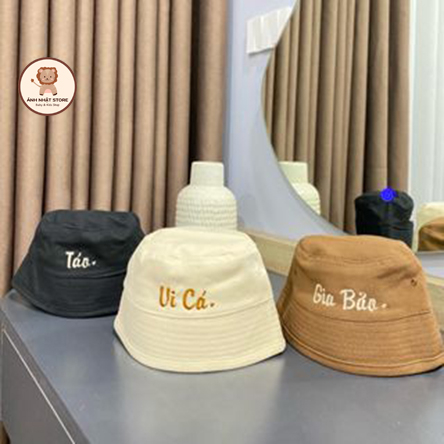 Mũ Bucket 4 màu  thêu tên cho bé HOT TREND, phong cách Hàn Quốc, cự kỳ đáng yêu và đẹp