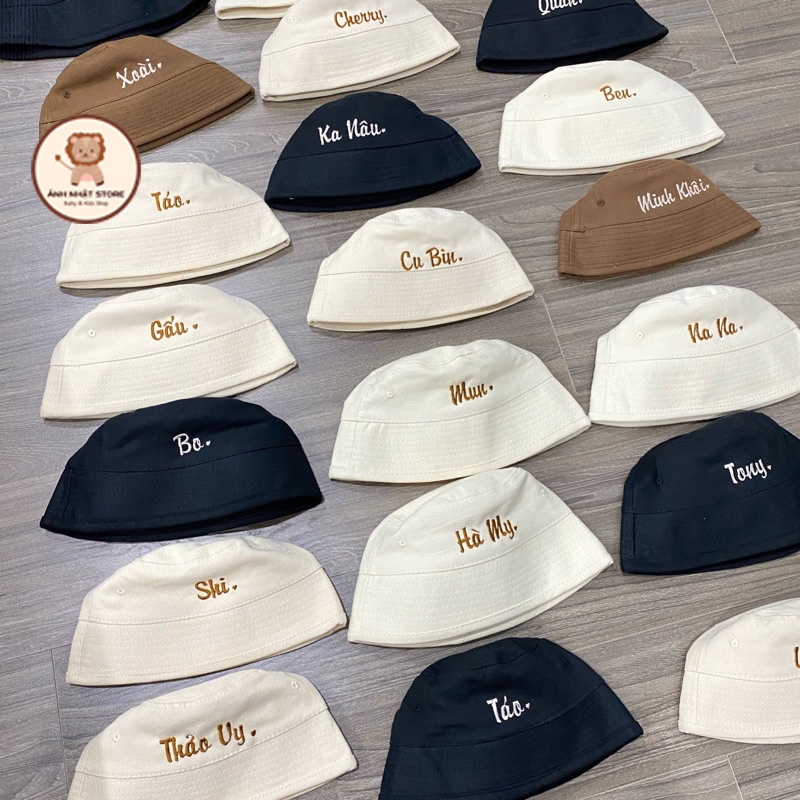Mũ Bucket 4 màu  thêu tên cho bé HOT TREND, phong cách Hàn Quốc, cự kỳ đáng yêu và đẹp