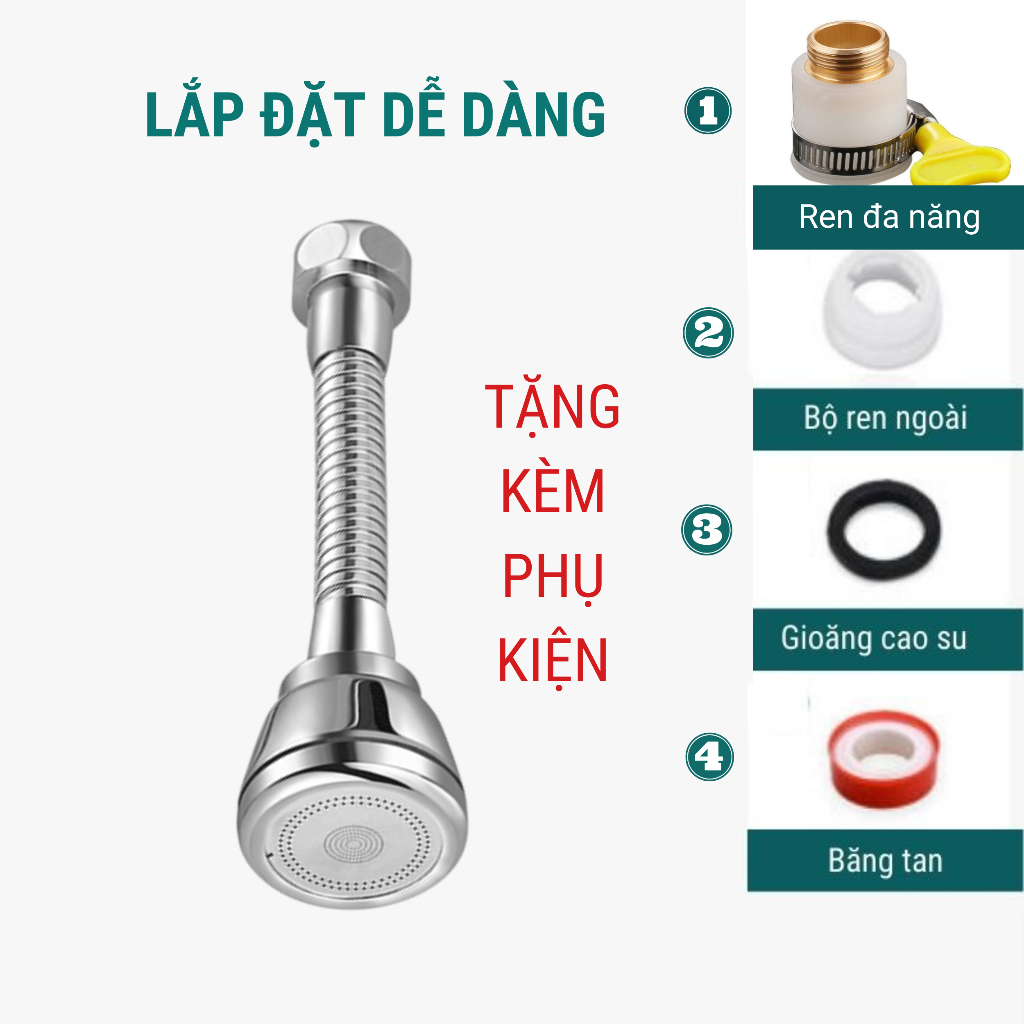 Đầu vòi rửa bát tăng áp xoay 360 độ Suninlife bảo hành 1 năm