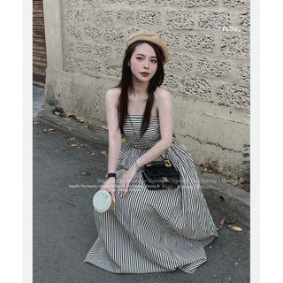 Váy maxi quây kẻ chun lưng
