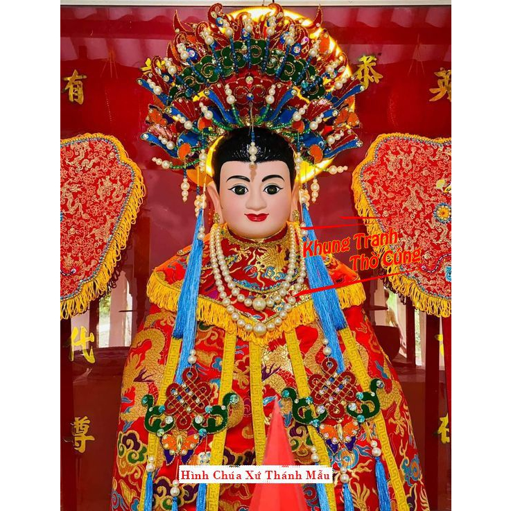 Hình thờ, Tranh treo, để bàn, Bà Chúa Xứ Thánh Mẫu Nguyên Nhung+ gồm Khung + ép plastic đầy đủ kích thước