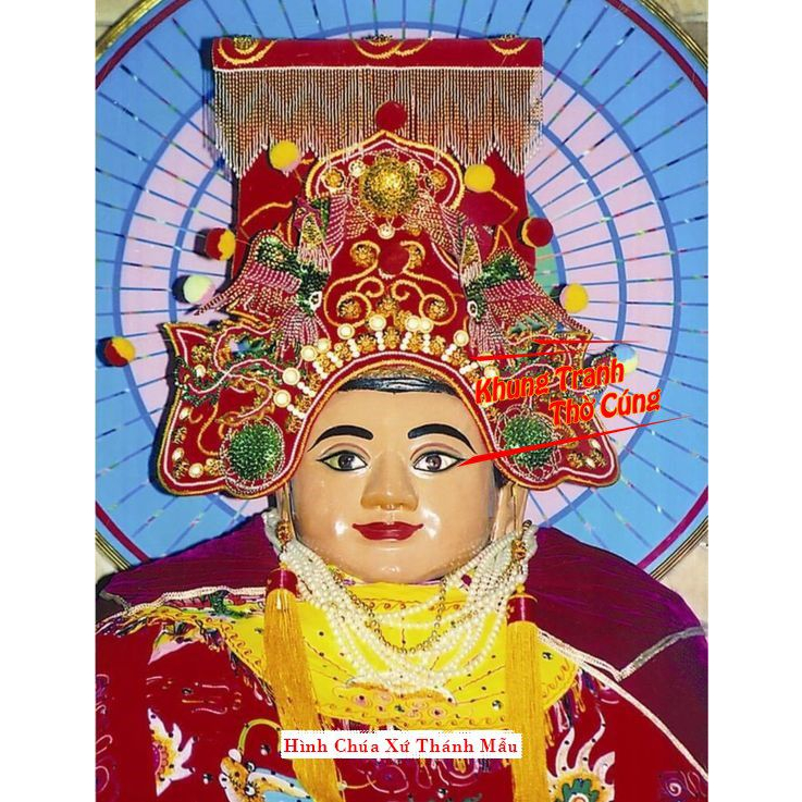 Hình thờ, Tranh treo, để bàn, Bà Chúa Xứ Thánh Mẫu Nguyên Nhung+ gồm Khung + ép plastic đầy đủ kích thước