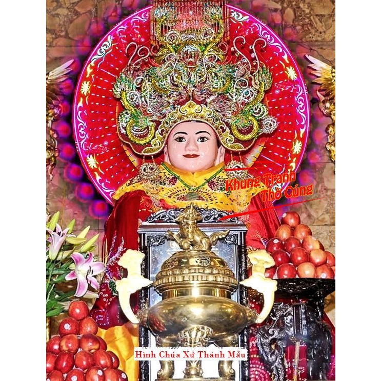 Hình thờ, Tranh treo, để bàn, Bà Chúa Xứ Thánh Mẫu Nguyên Nhung+ gồm Khung + ép plastic đầy đủ kích thước
