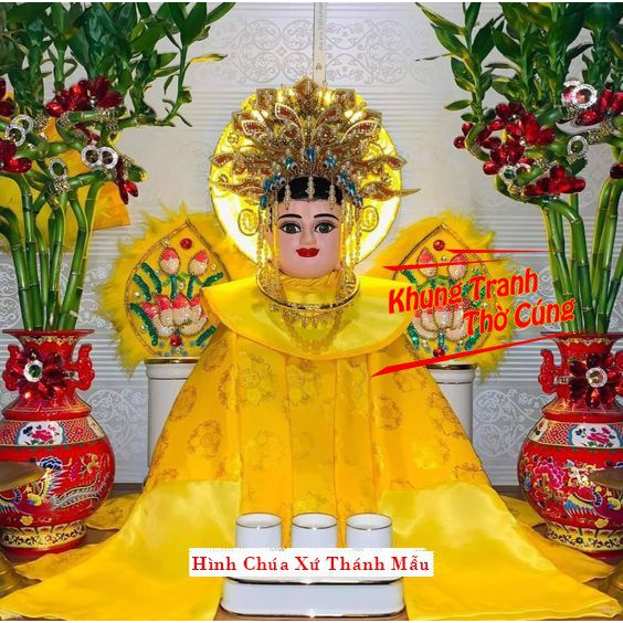 Hình thờ, Tranh treo, để bàn, Bà Chúa Xứ Thánh Mẫu Nguyên Nhung+ gồm Khung + ép plastic đầy đủ kích thước