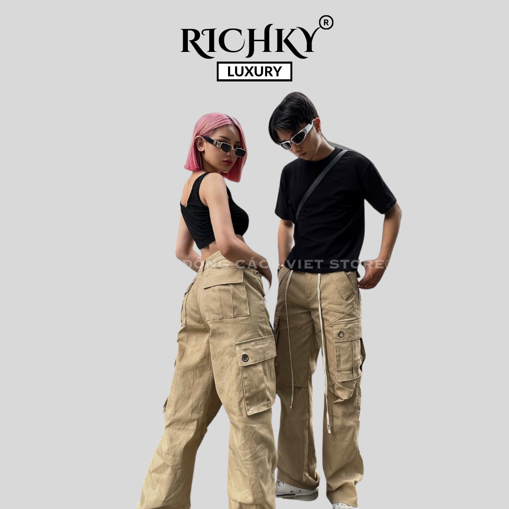 Quần Kaki Cargo Pant Túi Hộp Ống Suông Richky Màu Nâu Q333