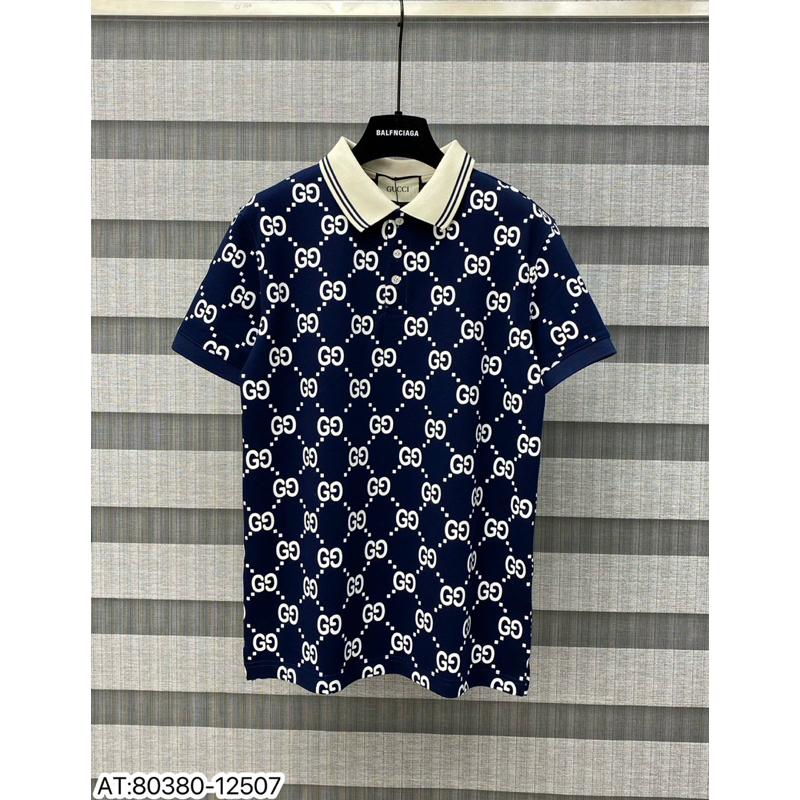 Áo Thun Polo vân trắng màu xanh than