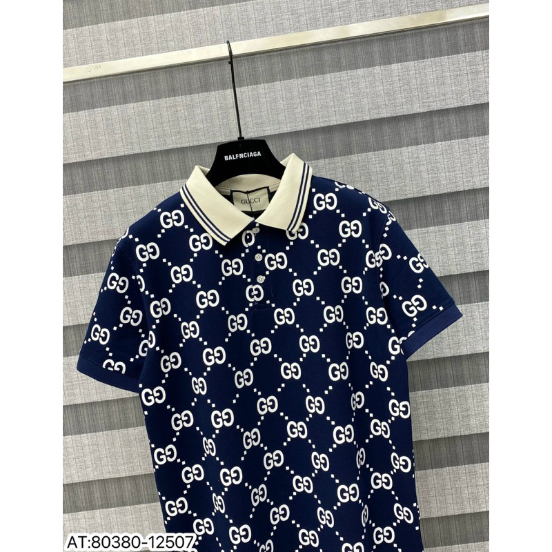 Áo Thun Polo vân trắng màu xanh than