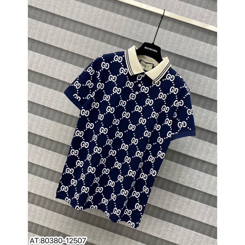 Áo Thun Polo vân trắng màu xanh than