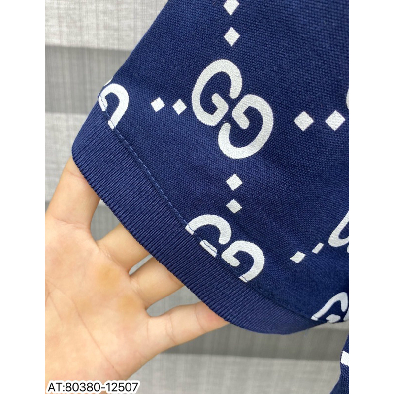 Áo Thun Polo vân trắng màu xanh than