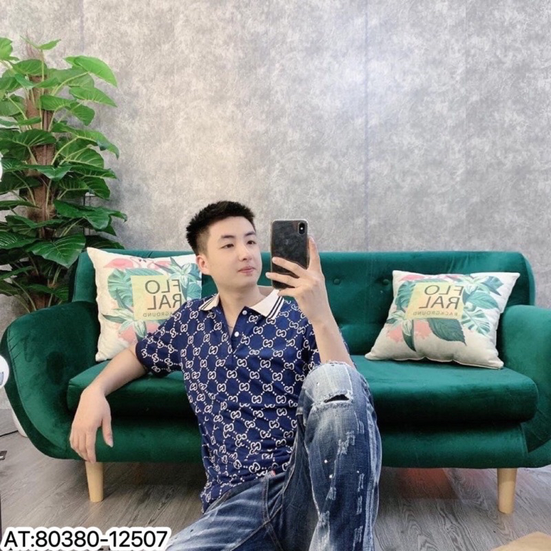 Áo Thun Polo vân trắng màu xanh than