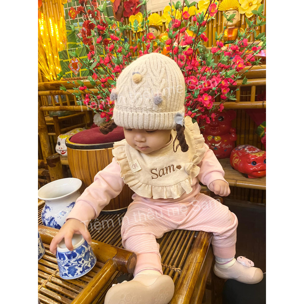 Yếm thêu tên bé theo yêu cầu, phong cách Hàn Quốc đáng yêu, cute