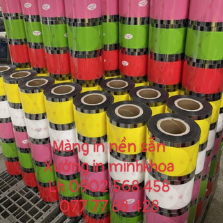 Cuộn màng ép ly nền in sẵn vàng xanh đỏ trắng hồng 2400 ly
