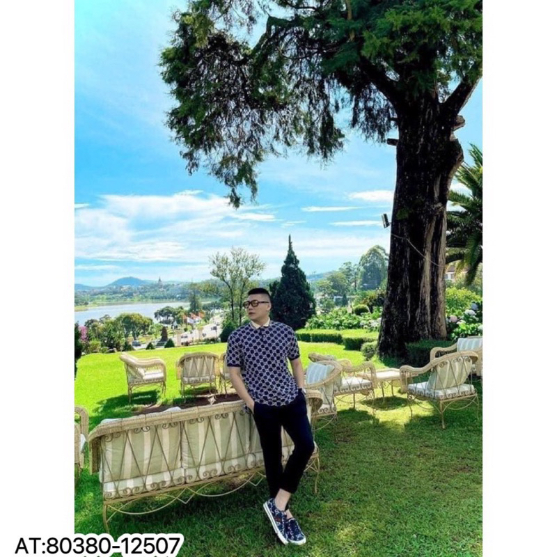 Áo Thun Polo vân trắng màu xanh than